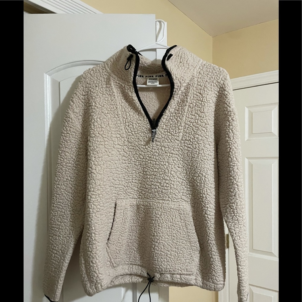 PINK Beige Half Zip Up Sweater